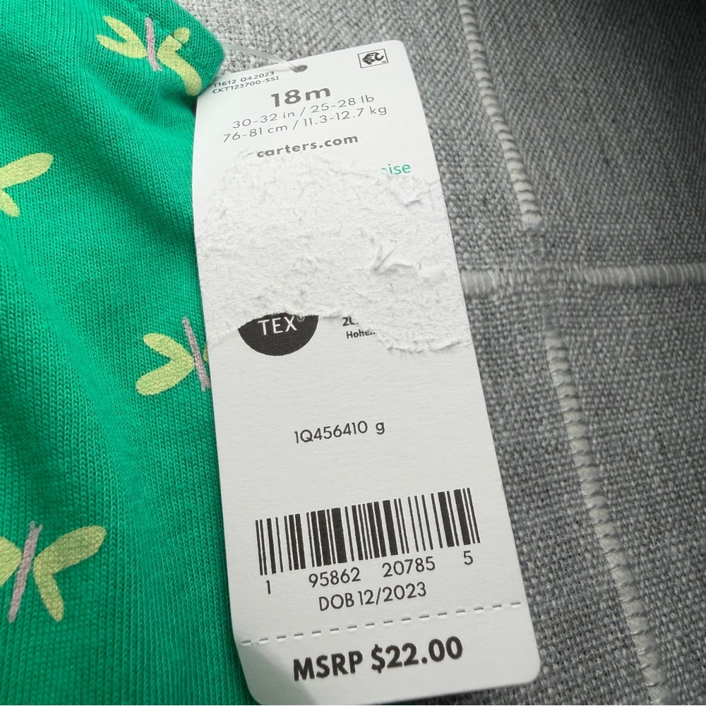 Carter's 18 Months‎ Baby Butterfly Sunsuit Green Bodysuit Dress NEW - Picture 7 of 8